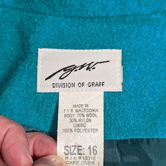 GW Division of Graff Vintage 80's Wool Blend Blazer Size 16 Teal - Picture 7 of 8